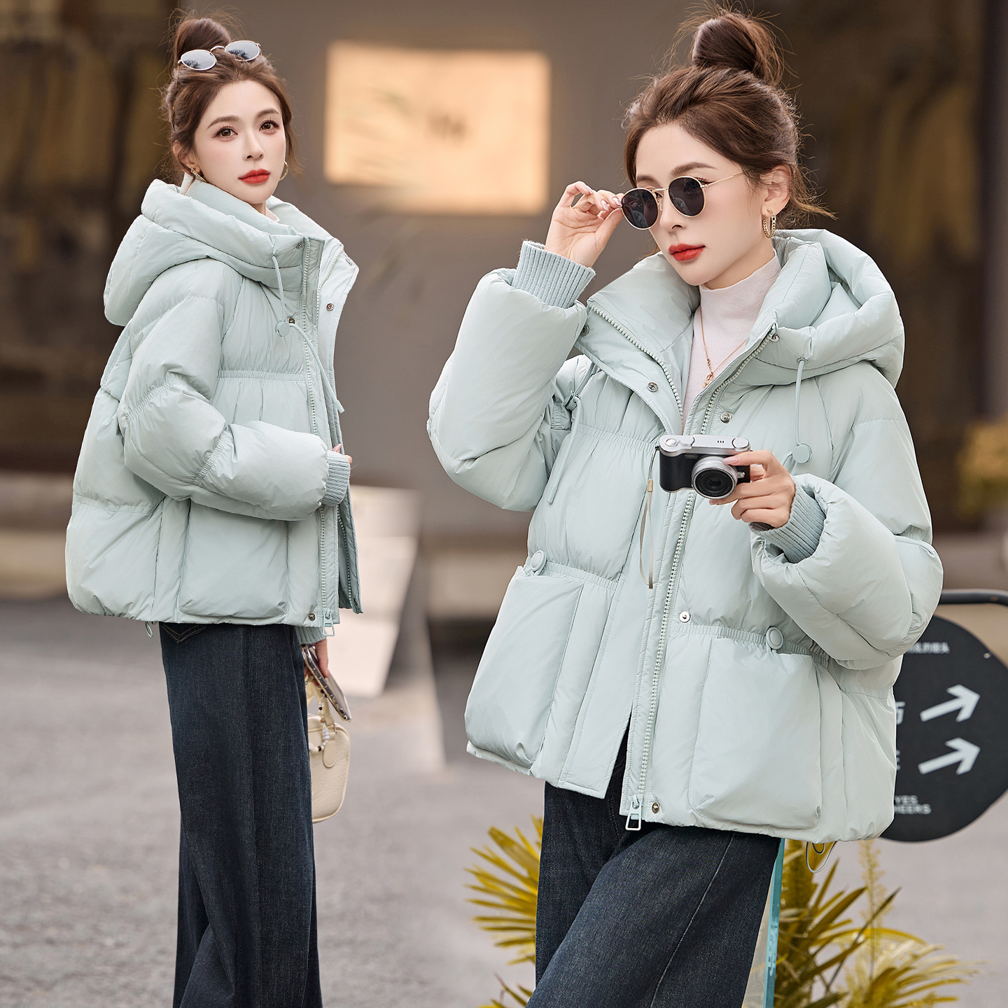 休闲时尚立领连帽羽绒服女2025年冬季新款加厚保暖面包服短款外套