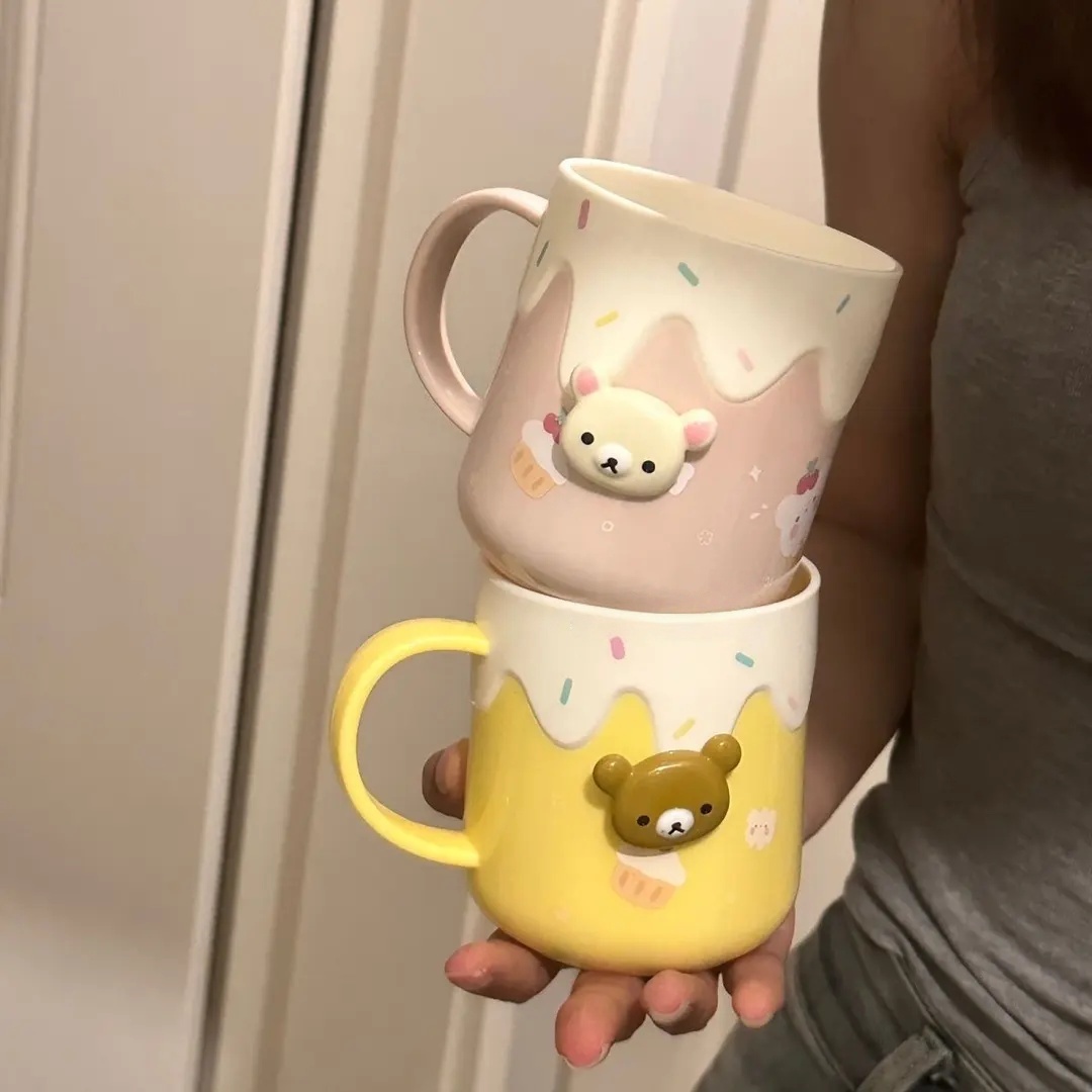 可爱轻松熊洗漱杯情侣款漱口杯家用高颜值刷牙漱口杯学生宿舍防摔