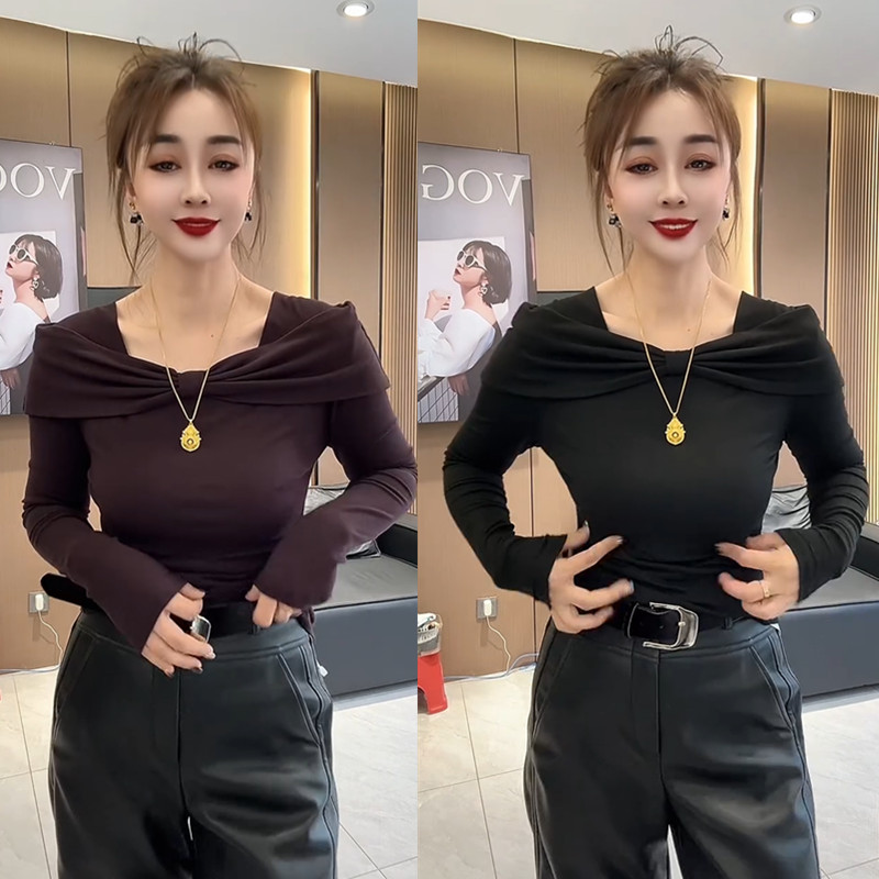 网红爆款时尚减龄修身显瘦圆领拼接上衣女气质百搭简约通勤T恤潮