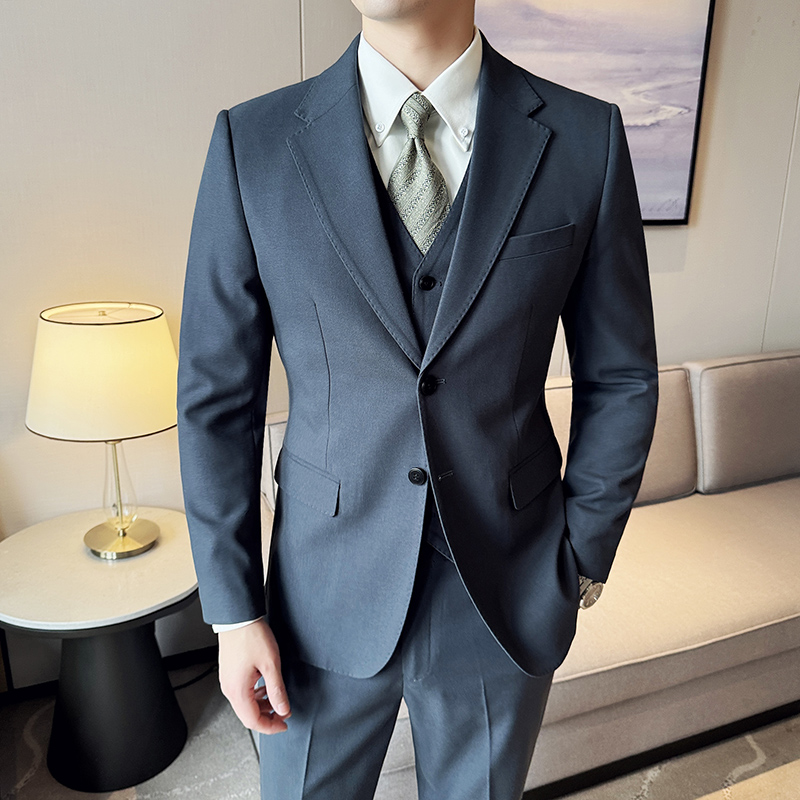 秋冬新款男士新郎结婚羊毛西装男士商务休闲显瘦西服三件套礼服