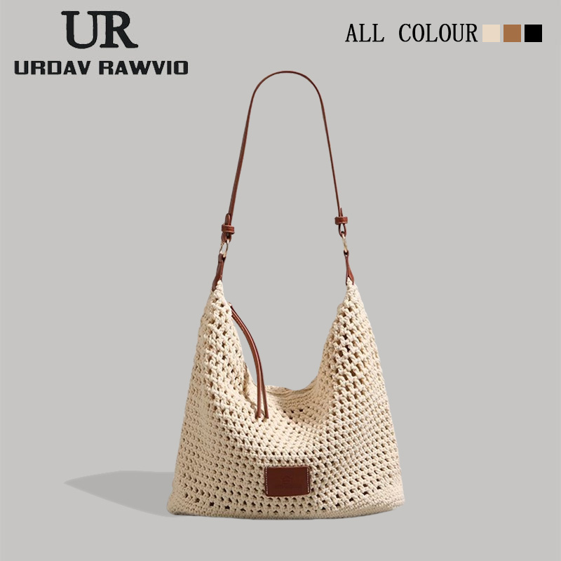 URDAV RAWVIO编织镂空包女2025新款海边度假沙滩托特包单肩腋下包