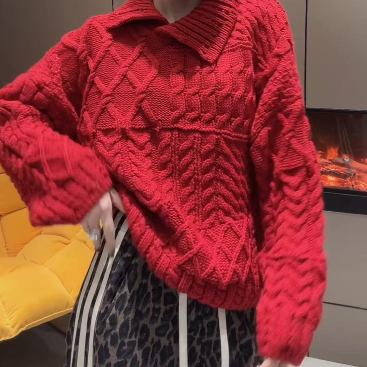 今年流行穿搭2025秋冬新款温柔风粗针粗线针织毛衣休闲风长袖上衣