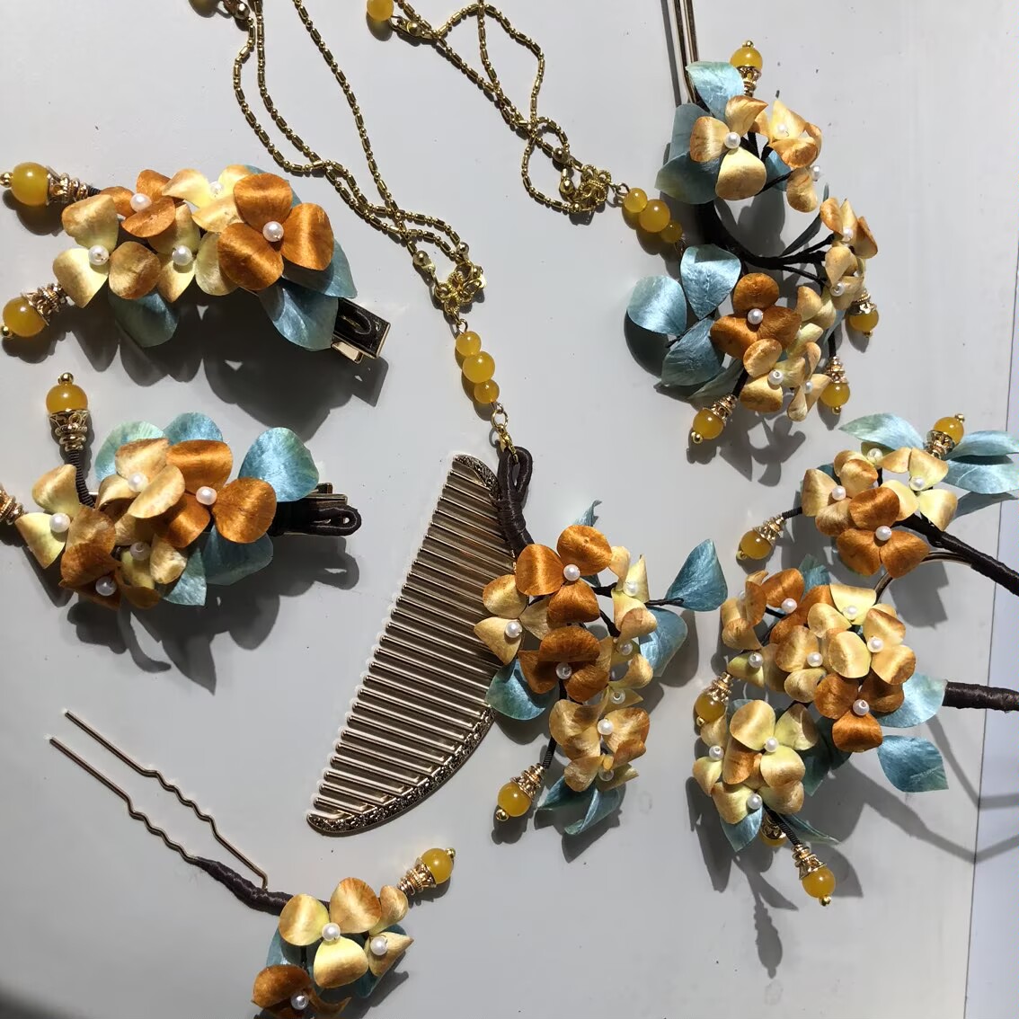 【秋桂】原创非遗绒花簪发簪发钗发梳汉服饰品国风新中式发饰