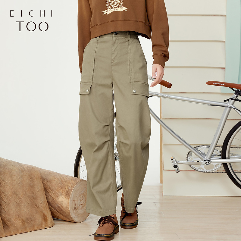 爱居兔春新柔软莱赛尔面料工装风时尚牛仔裤阔腿裤EKNAJ1P013A