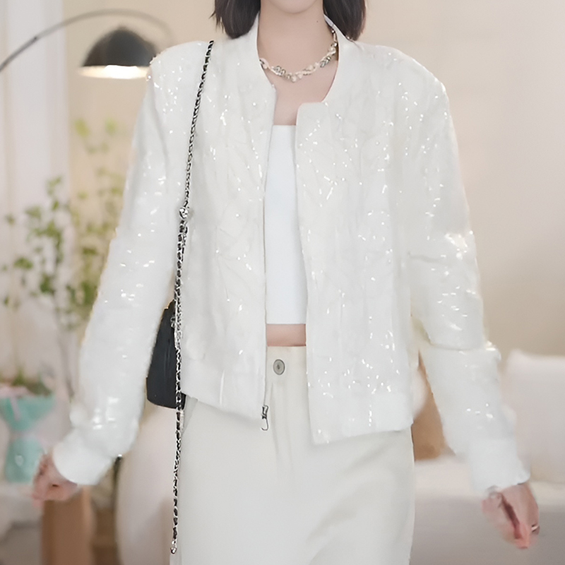 设计感亮片超好看棒球服短款外套女春秋新款气质休闲独特漂亮上衣