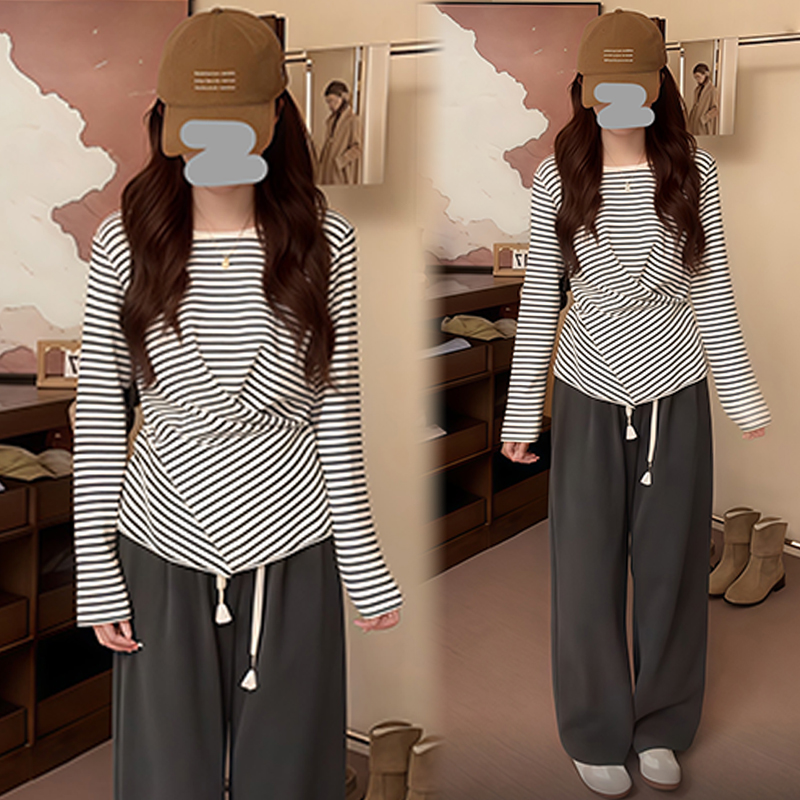 高含棉小个子时尚t恤女2025年秋冬高级感简约风显瘦宽松长袖上衣