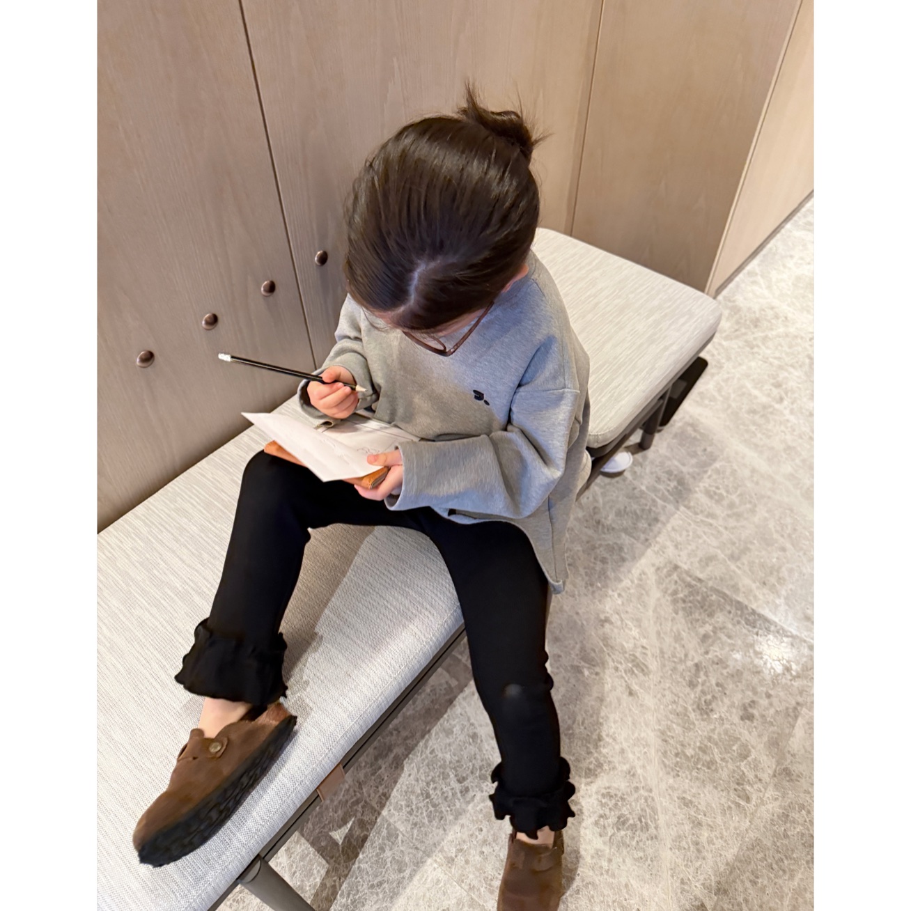 KidsOnTheMoon 韩版潮流加绒卫衣 花边加绒打底裤套装