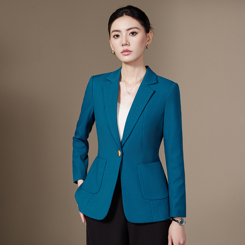 高级感蓝色西装外套女2025秋冬季新款职业通勤休闲西服上衣20176