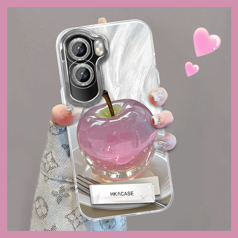 适用荣耀x50i精孔羽纱晶莹粉苹果网红个性创意支架全包手机壳女款