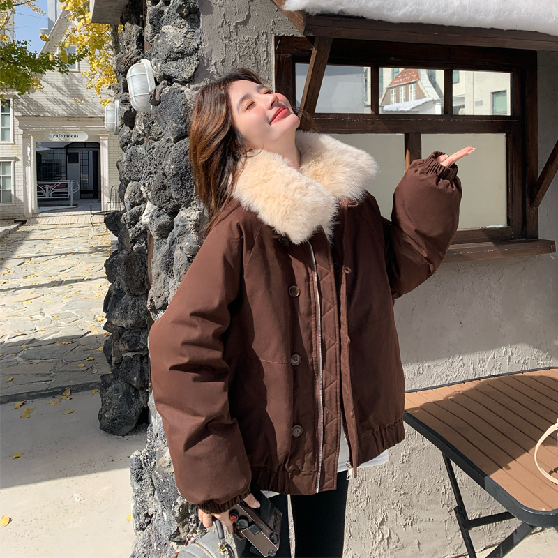 复古百搭工装风羽绒服女2025冬季新款美拉德甜酷风90白鸭绒面包服