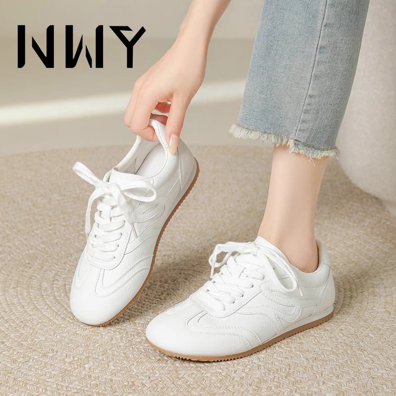 休闲通勤增高小白鞋女2025夏新款透气百搭芭蕾风德训鞋软底运动鞋