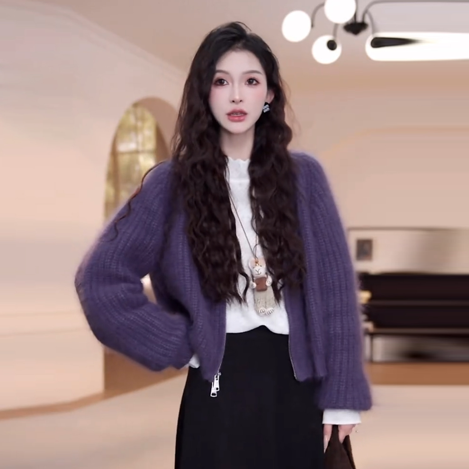 拉夏贝尔毛衣女2025秋季新款洋气慵懒风宽松显瘦百搭针织开衫外套