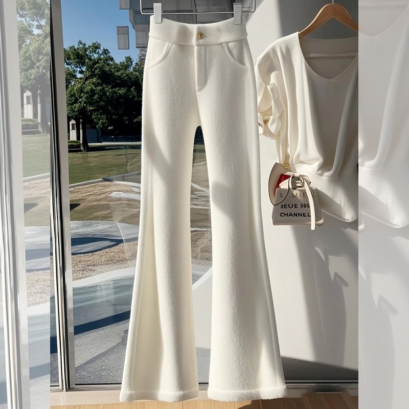 今年流行爆款高级感高腰显瘦长裤子气质直筒白色加厚微喇裤女冬季