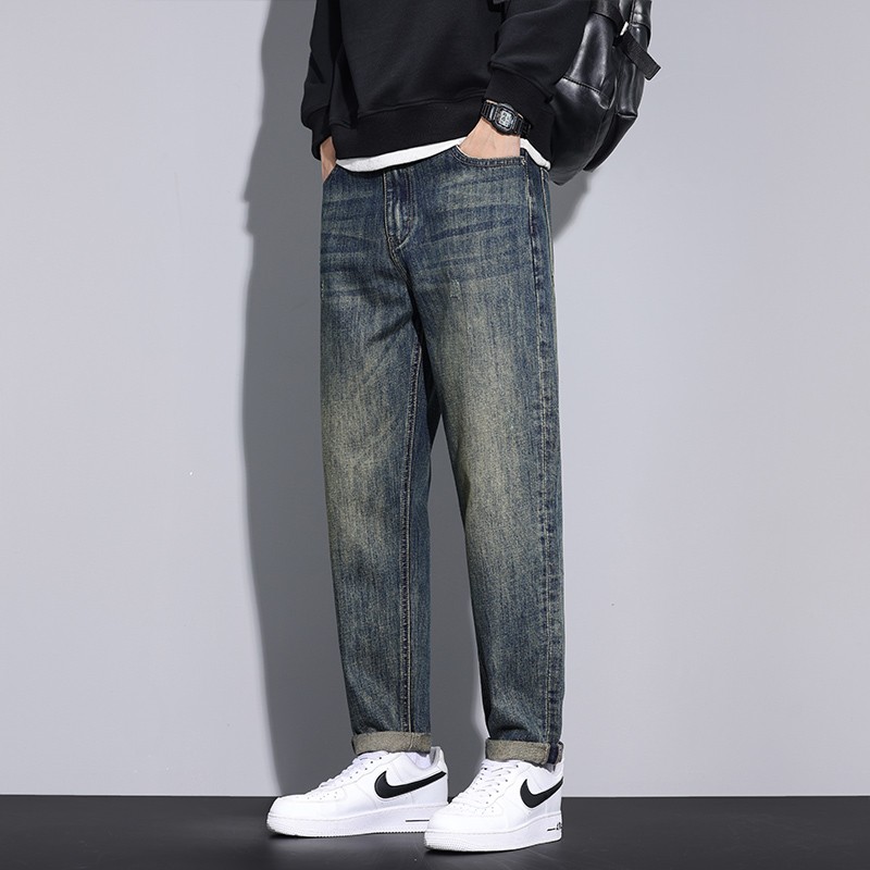 美式复古水洗牛仔裤男士春秋潮牌宽松直筒锥形2025春季新款长裤子