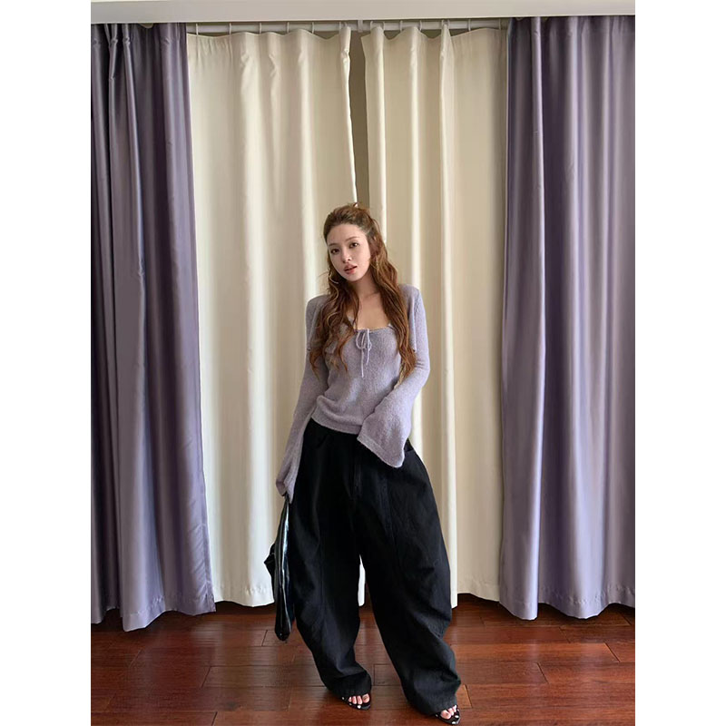 小众网红穿搭显瘦内搭薄款针织开衫上衣两件套秋季款休闲简约长裤