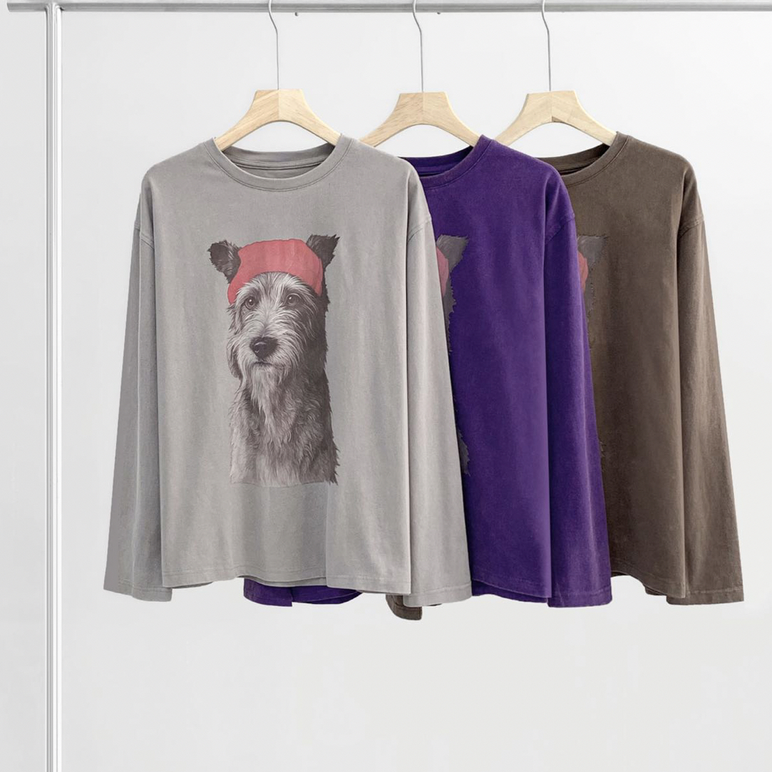 小狗印花酷狗长袖T恤棉质宽松休闲百搭链接打底T恤