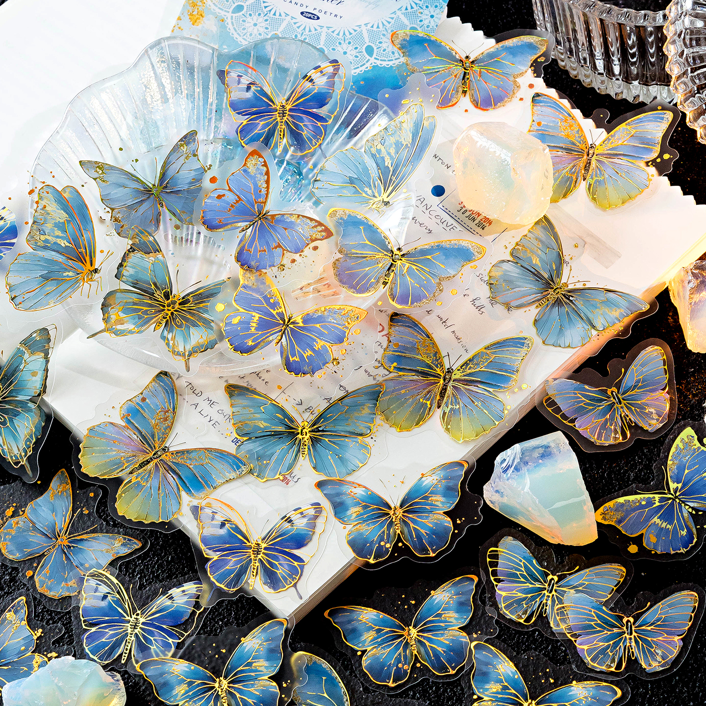 朝雨 雾面pet烫金蝴蝶贴纸ins高颜值手帐素材痛包diy材料拍照道具