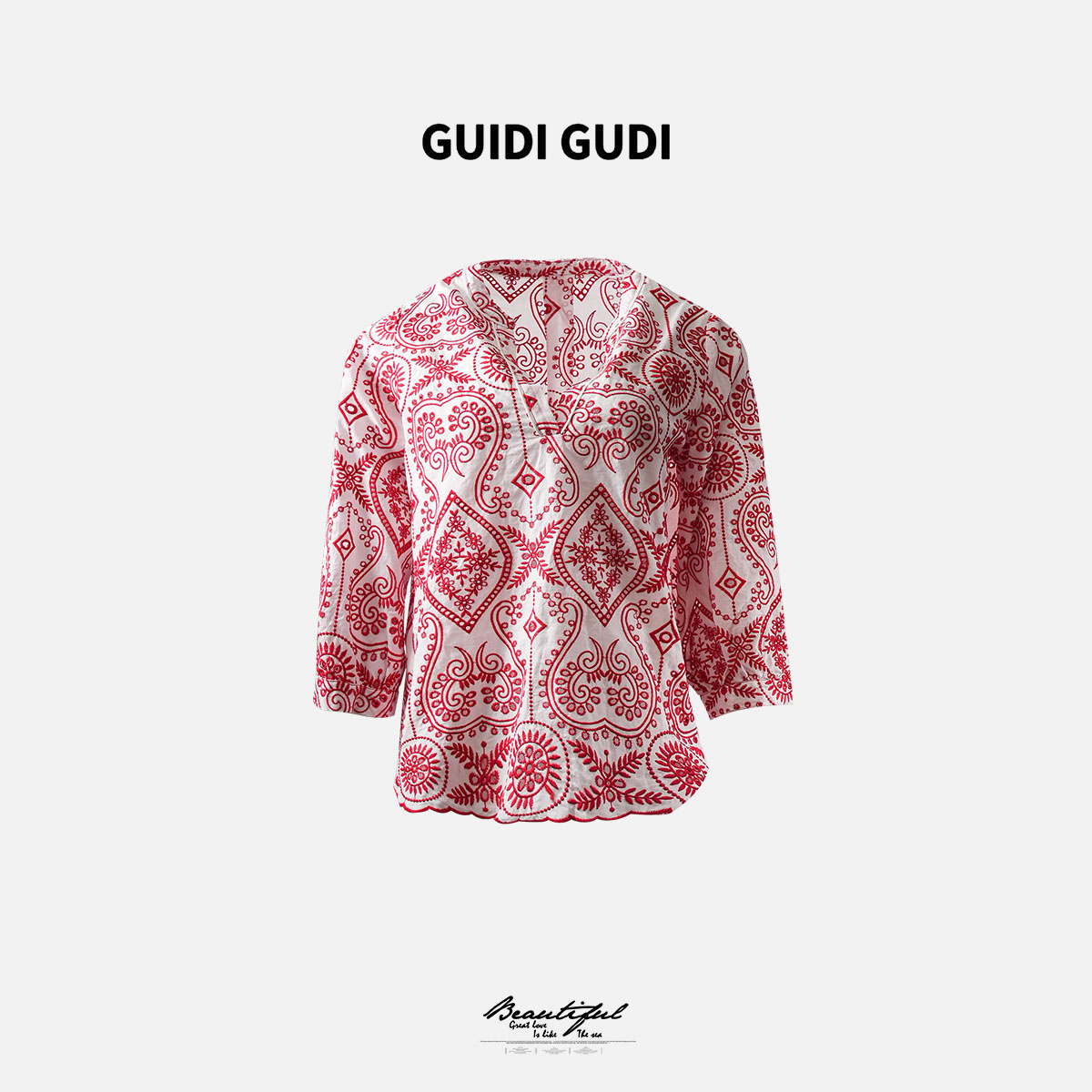 GUIDI GUDI【部落觉醒】黄加蓝休闲波西米亚长袖衬衫