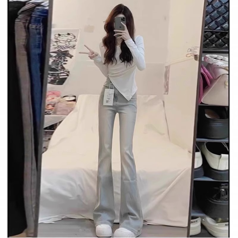 雪千羽美式小个子微喇牛仔裤女2025年春夏新款弹力显瘦修身马蹄裤