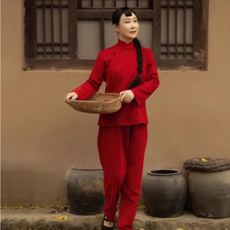 九儿演出服女红高粱同款衣服怀旧村姑衣服一抹红古典舞腰鼓秧歌服