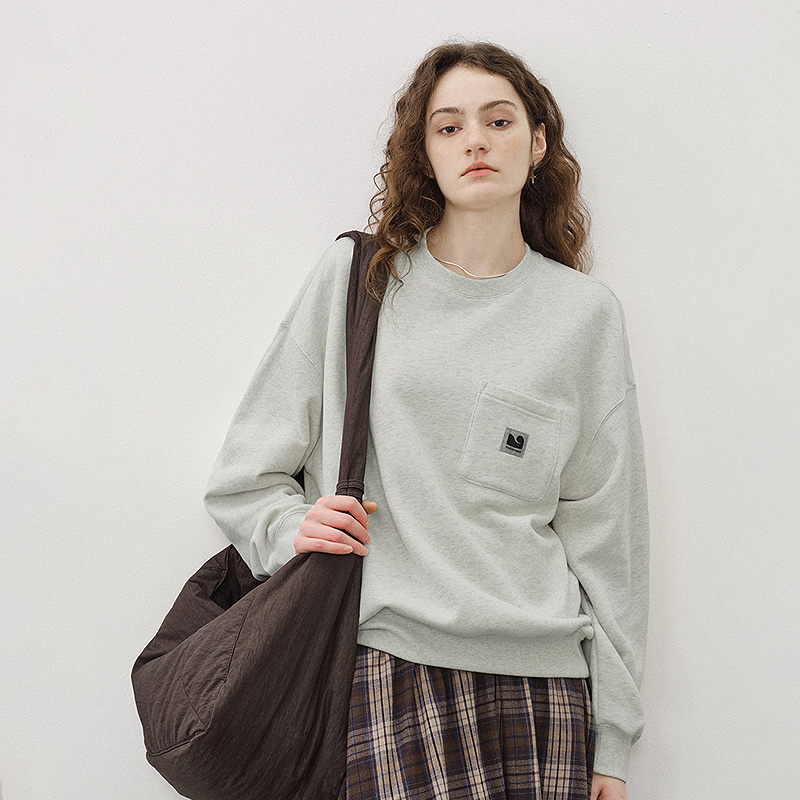 714street宽松落肩抓绒卫衣男2025秋冬新款情侣装长袖T恤521380