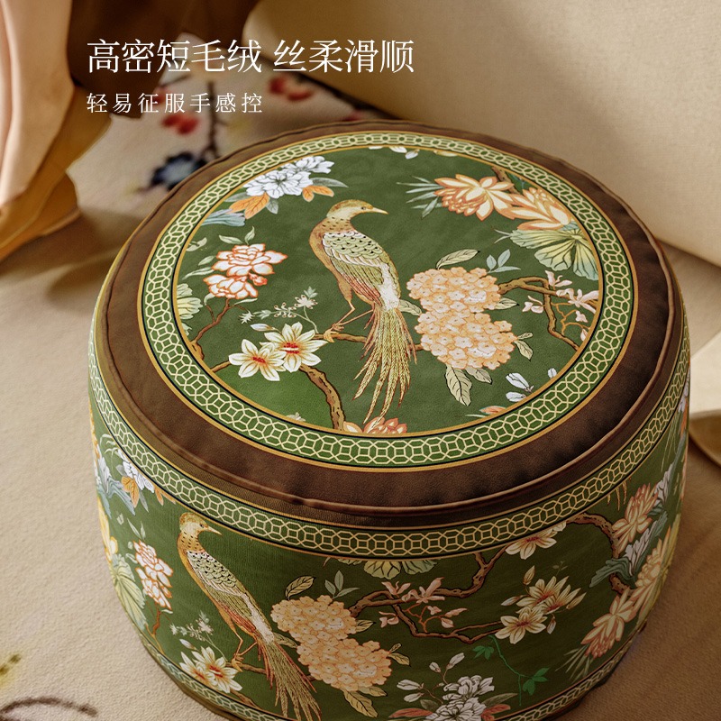 中式复古布艺墩子懒人小凳子客厅阳台榻榻米加厚绿色坐垫我栖春山