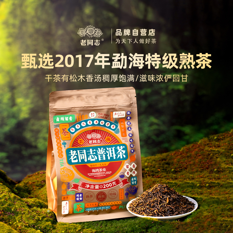 老同志普洱茶优选 2024年特级散熟茶 200克 满目金芽  松木甜香