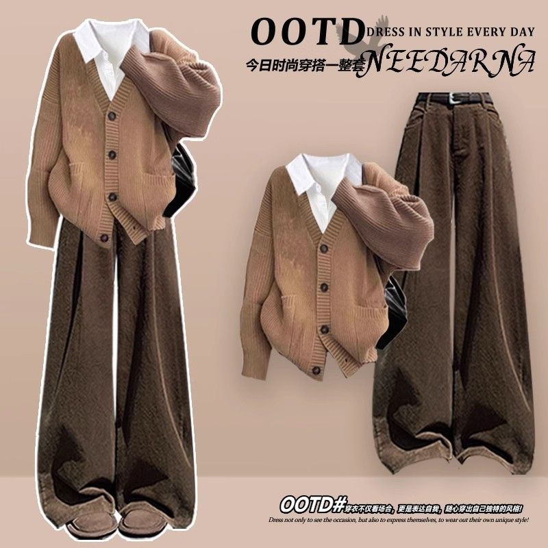 2025早秋季流行韩系美拉德穿搭一整套高级感miu里miu气针织套装裤