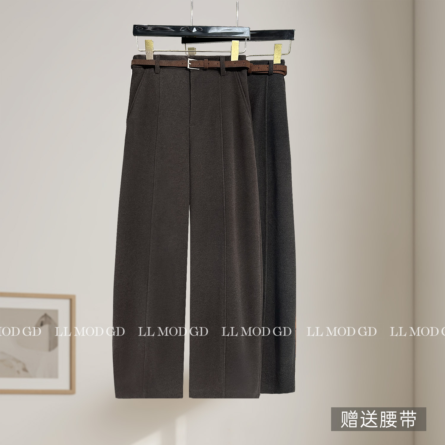 简构弧度 复古设计感加绒休闲显瘦宽松直筒羊毛阔腿裤YL-263246