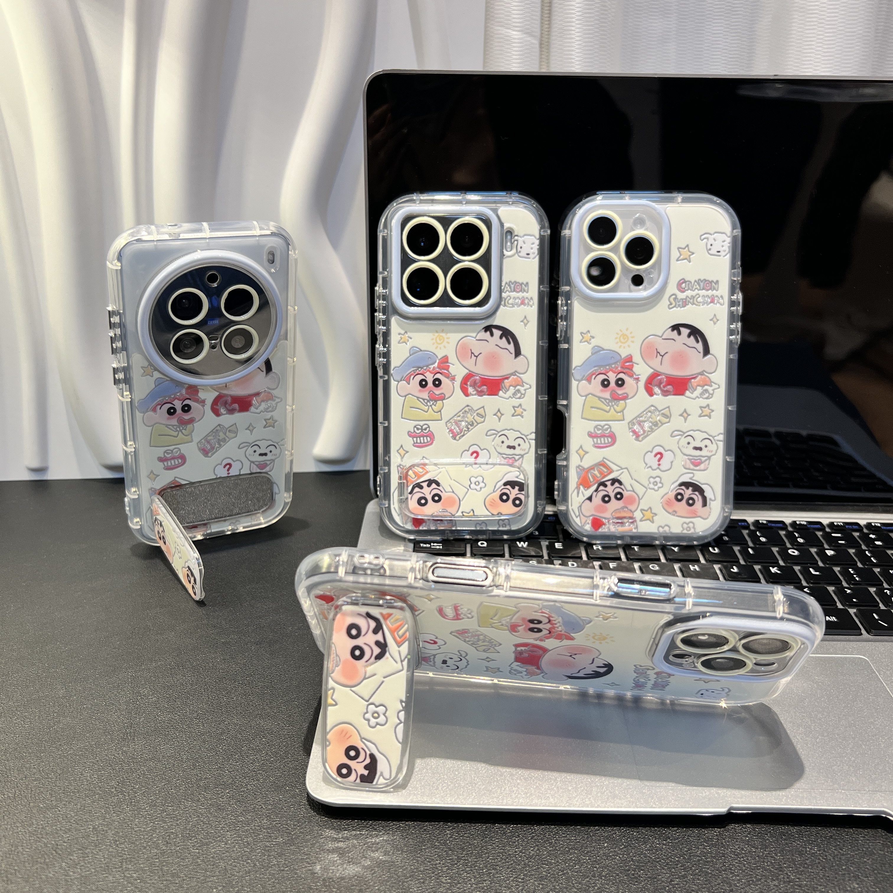 蜡笔小新适用苹果/华为/vivo/OPPO/小米手机壳全包女防摔支架羽纱