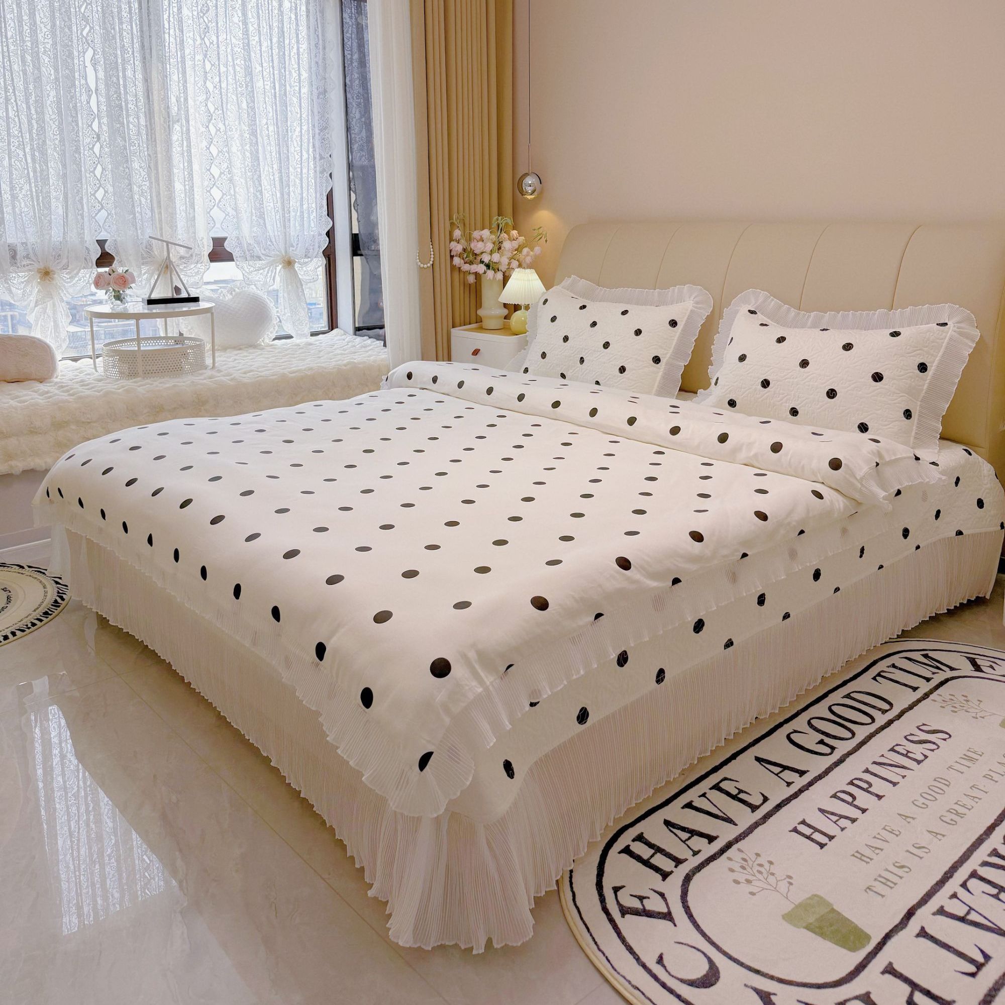 公主风全棉四件套加厚床盖三件套花边款空调夏被纯棉夏被床品套件