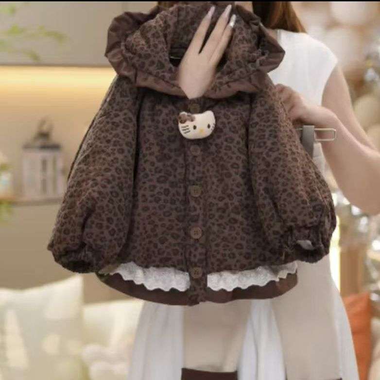 女童2025冬季新品舒适棉服连帽洋气女宝宝花边豹纹加绒加厚外套潮