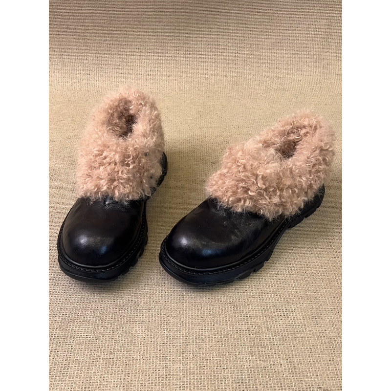 nnmiss/4cm英伦风深口毛毛单鞋运动厚底侧拉链加绒保暖小皮鞋