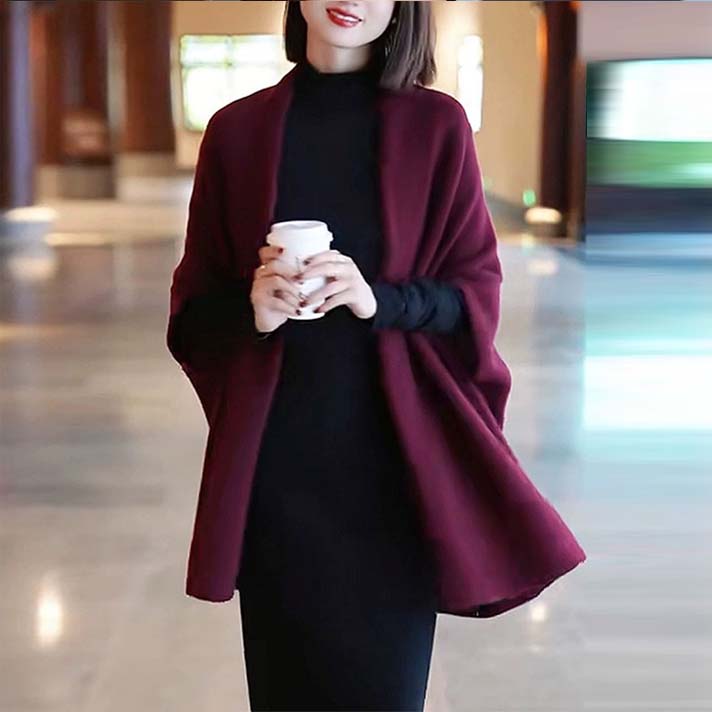 蝙蝠袖羊绒披肩女宽松针织羊毛外套洋气开衫斗篷潮春秋高档 显瘦