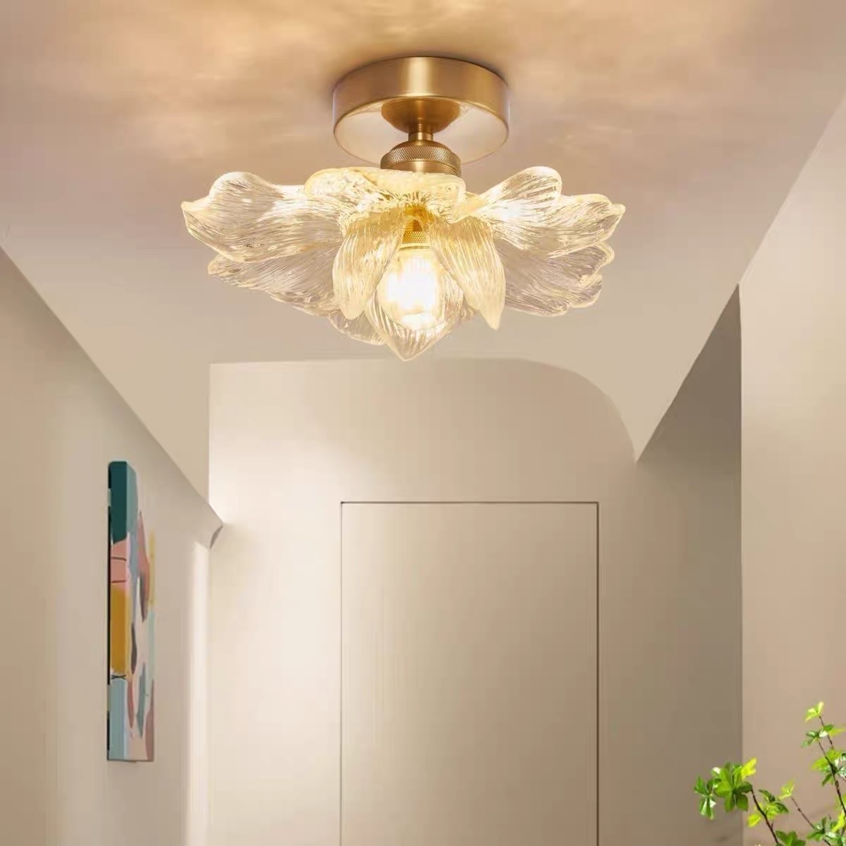 法式复古花瓣过道灯走廊阳台灯衣帽间入户玄关吸顶灯全铜床头吊灯