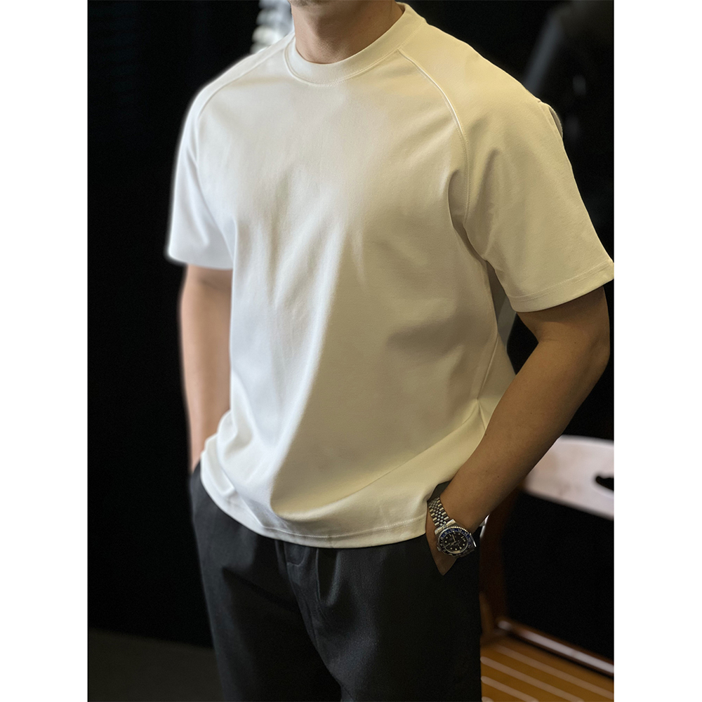 简素Design设计师款重磅插肩短袖T恤男宽松简约通勤内搭上衣春夏