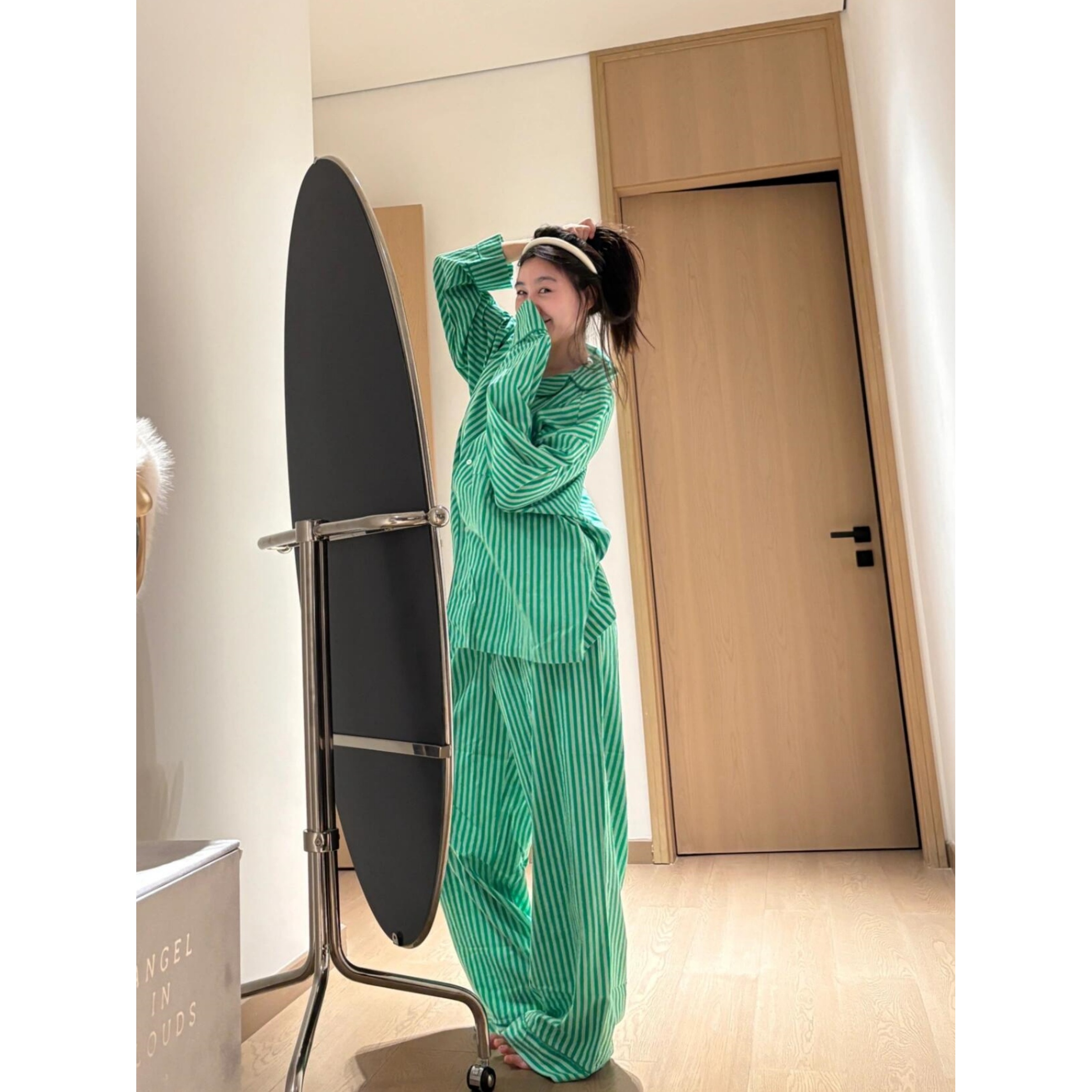人面桃花相映红条纹睡衣女款秋季2025新款长袖长裤家居服套装外穿