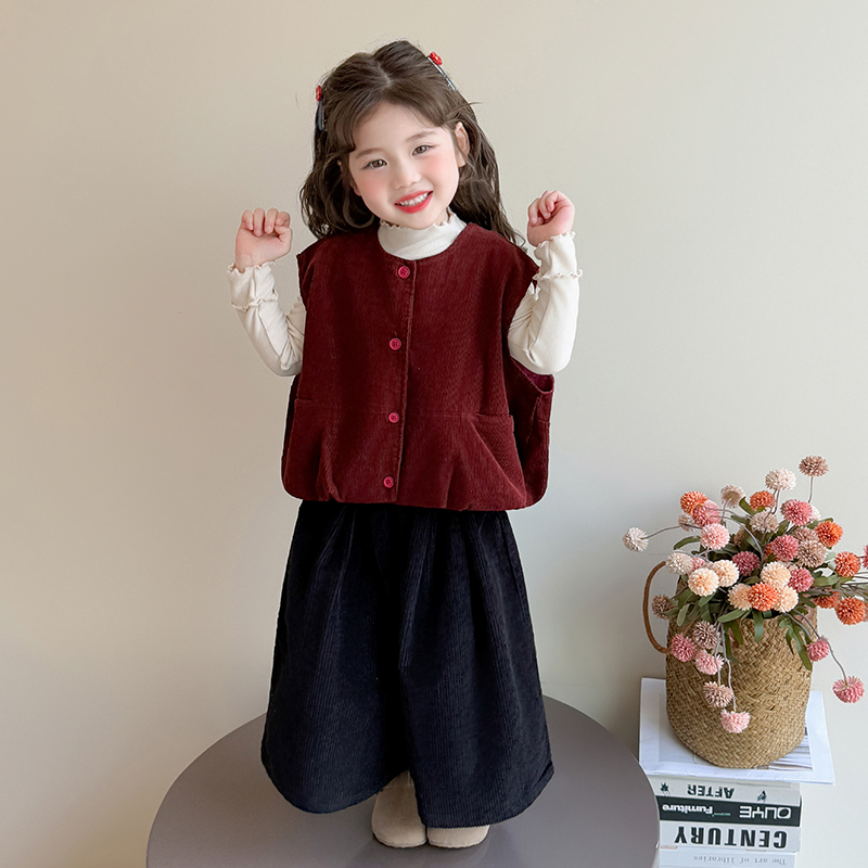 女童套装儿童洋气韩版马甲阔腿裤三件套小女孩宝宝秋装2025新款潮