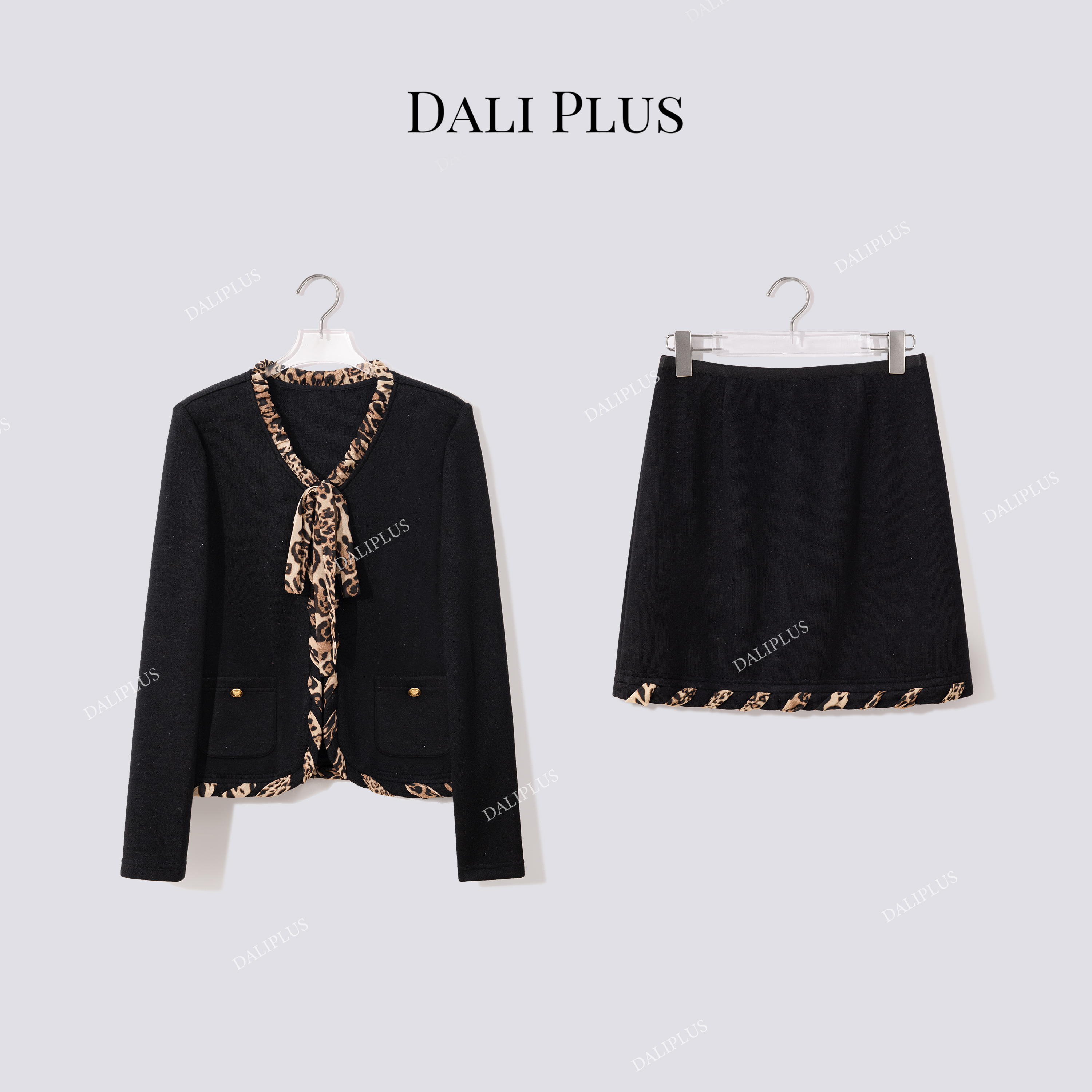 DALI PLUS“豹纹飘带针织套装”野性美针织+半裙-D5ST1620