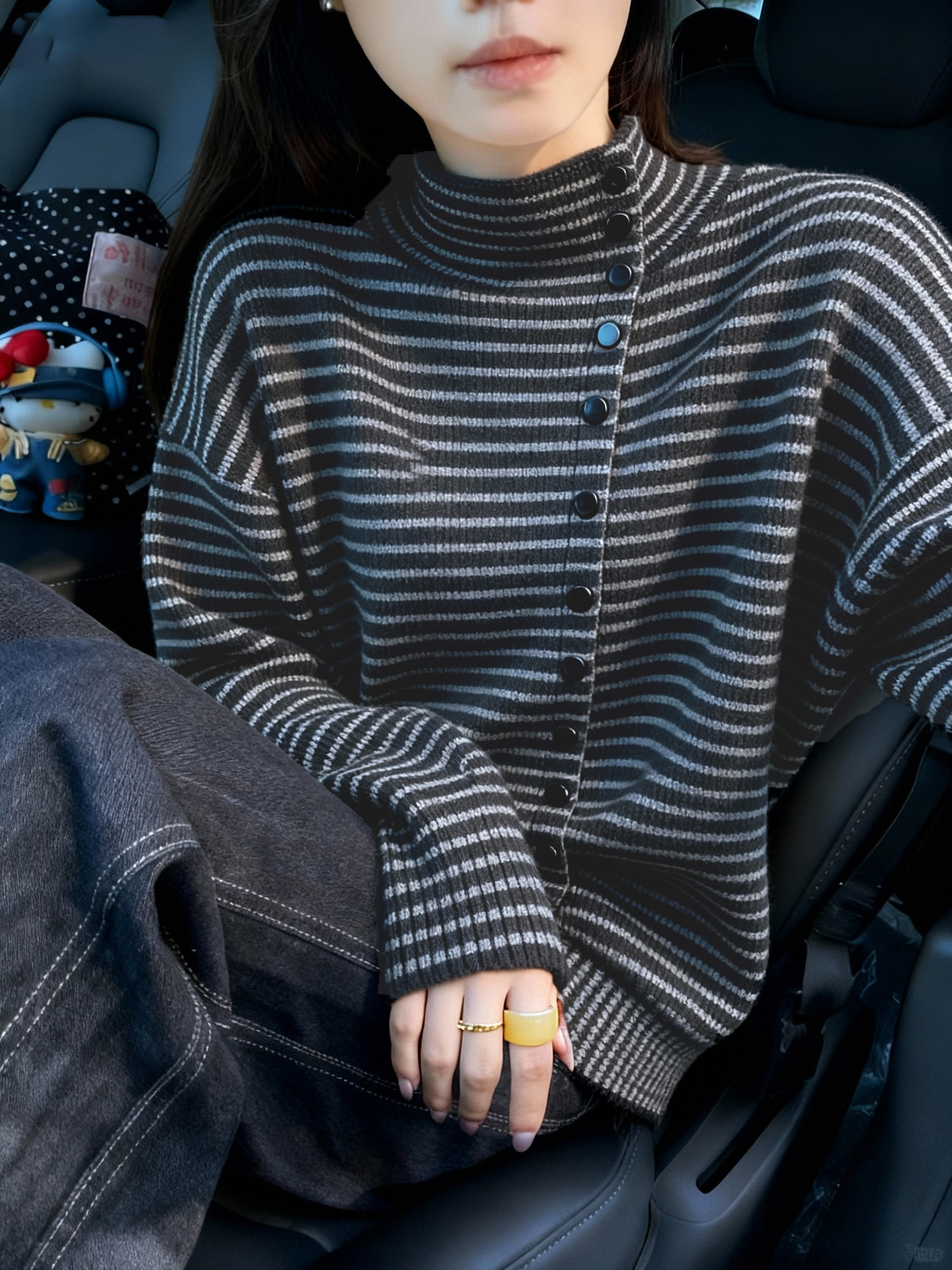 欧货高级感立领保暖毛针织衫2025秋冬新款独特气质百搭条纹毛线衣