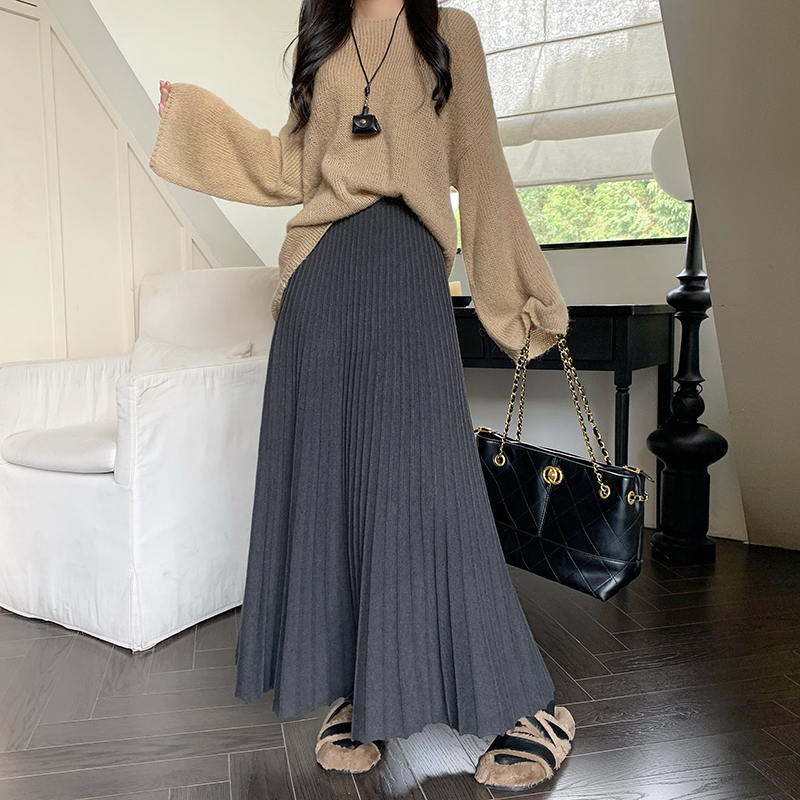 高腰显瘦加厚百褶半身裙2025秋季新款韩版百搭休闲淑女风伞裙