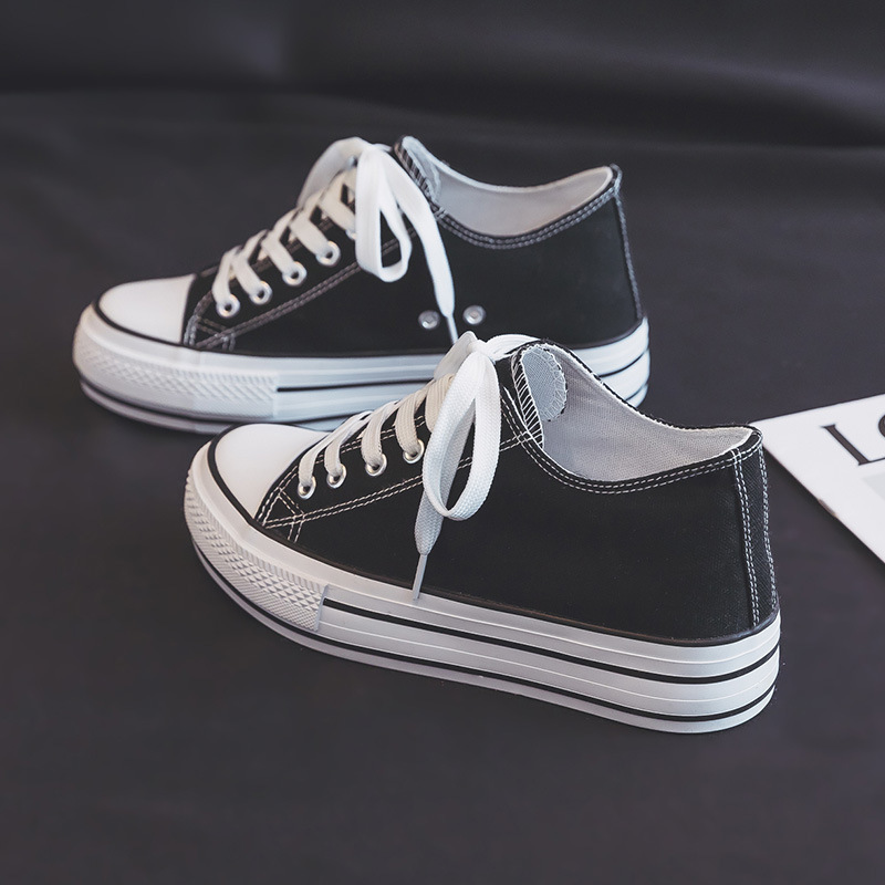 (OLZM)新款内增高5.5cm帆布鞋新款厚底女松糕鞋半托布鞋胶鞋学生
