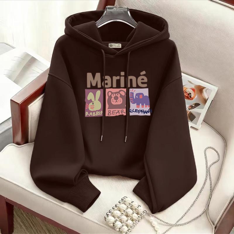 美式慵懒连帽加绒卫衣女秋冬季减龄大码宽松时尚洋气百搭印花外套