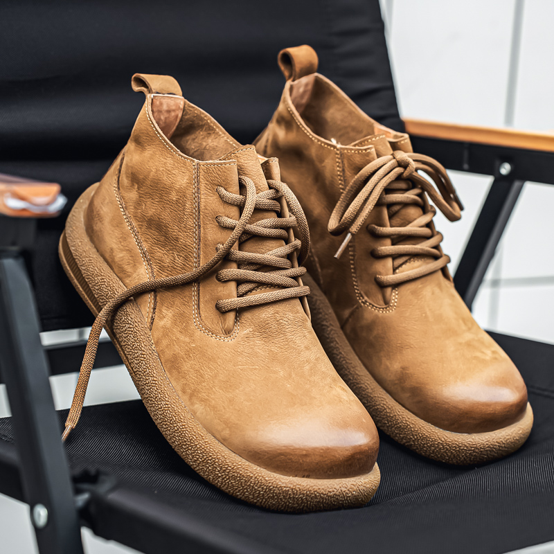 头层牛皮软皮秋冬中邦季新款男鞋系带休闲复古小皮鞋低帮靴