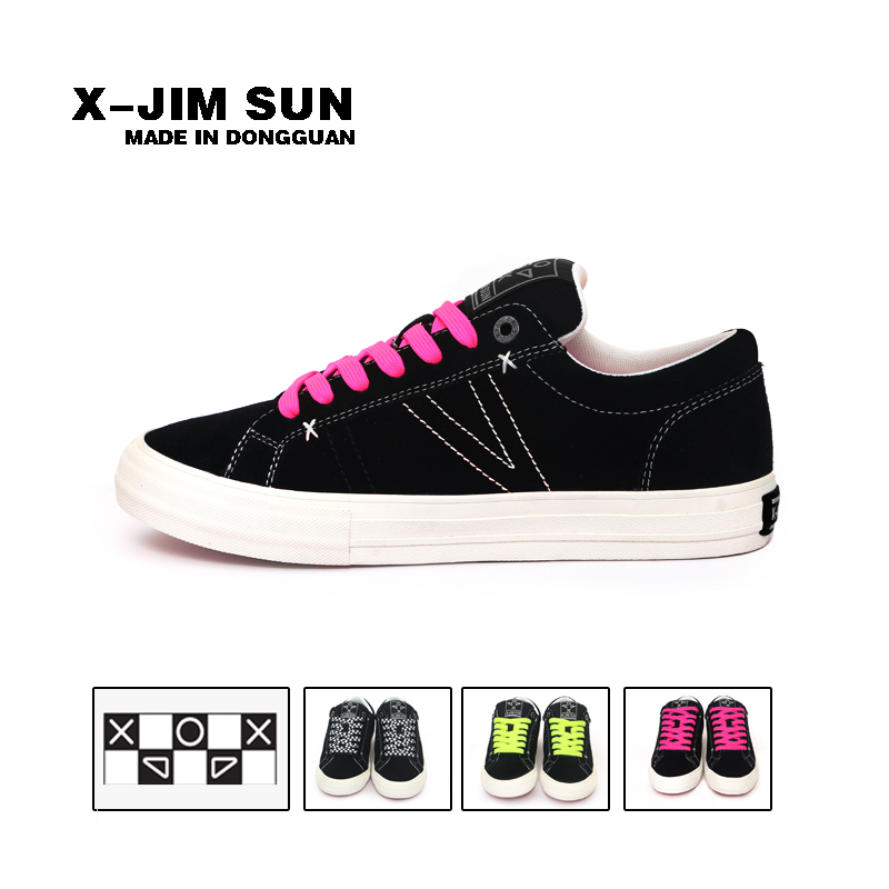 新款击上经典时尚黑色男女潮流百搭滑板鞋荧光绿鞋带低帮板鞋联名