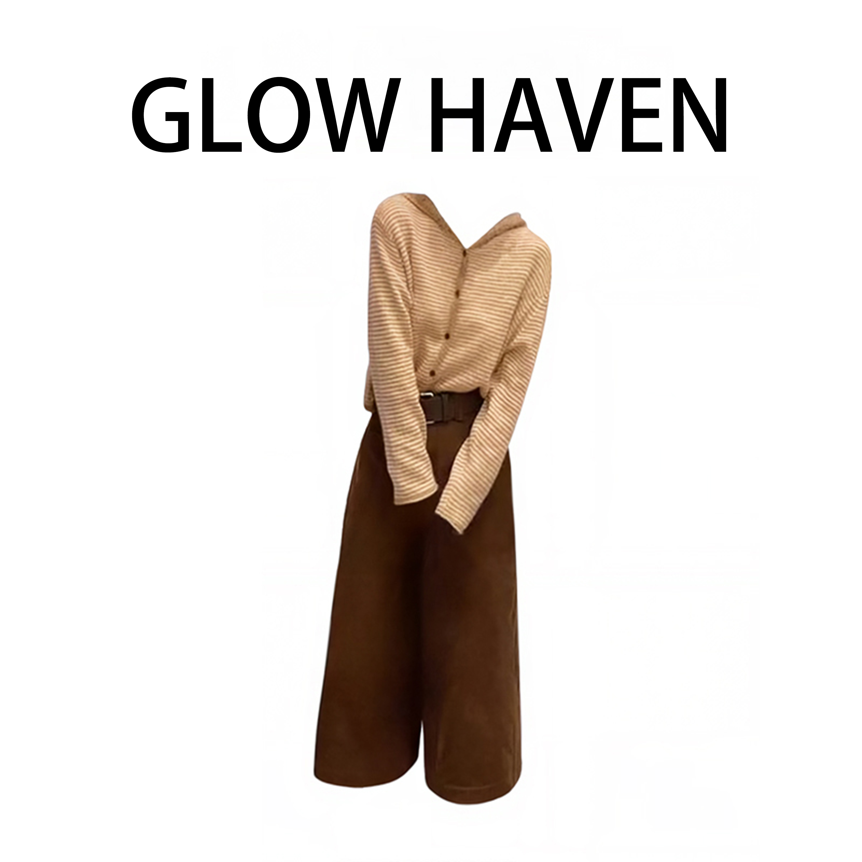 2025秋季新款韩系温柔风撞色条纹针织开衫女外套上衣灯芯绒阔腿裤