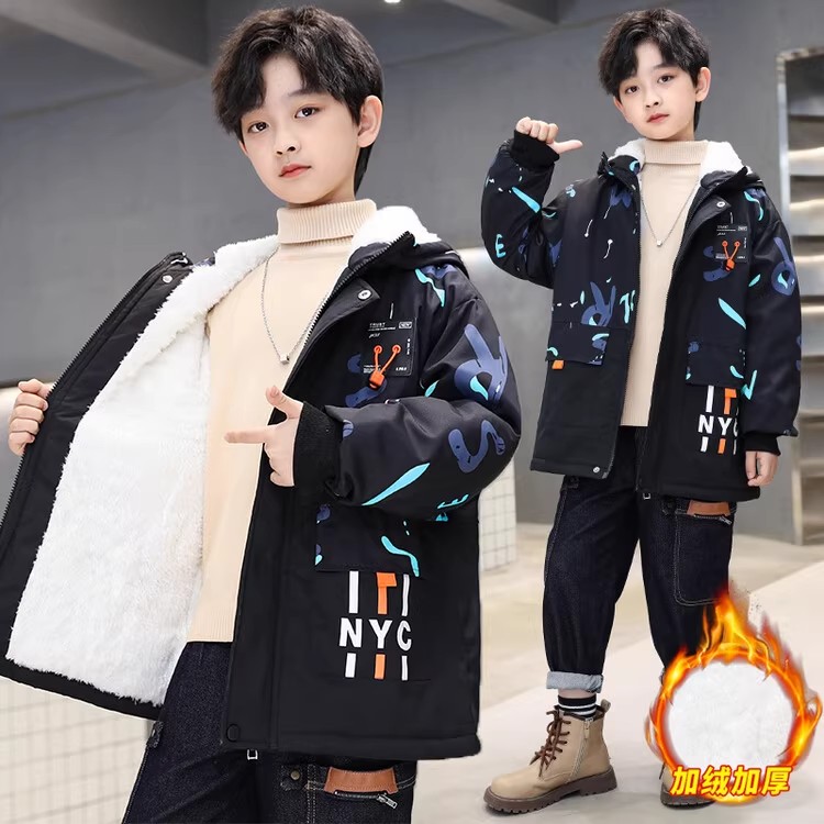 男童外套秋装2024新款洋气中大童秋冬季加绒加厚帅酷风衣儿童上衣