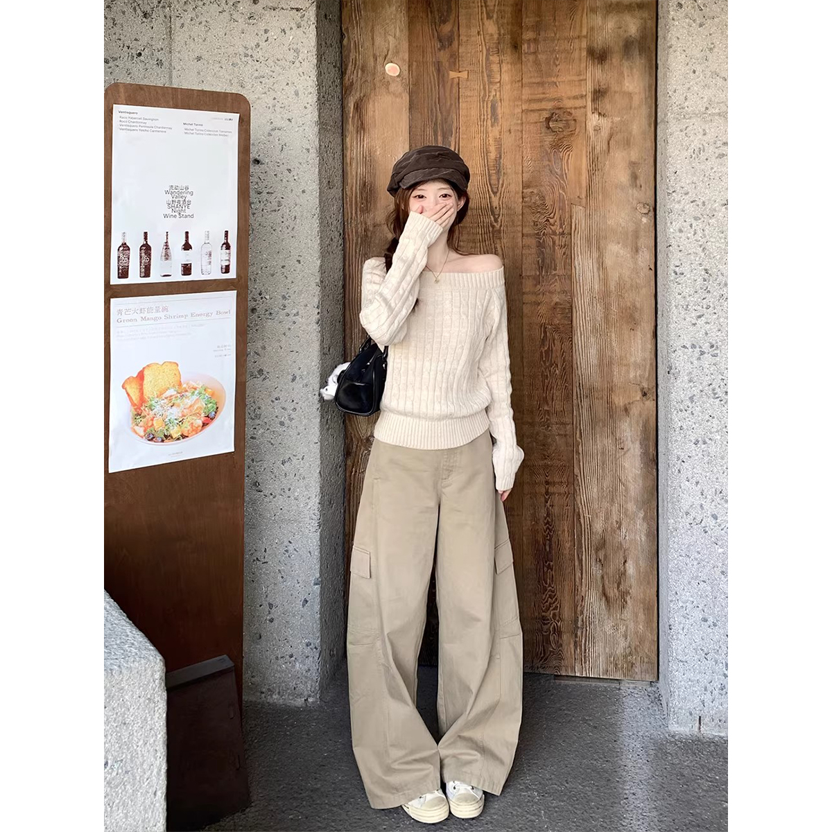 Miss sumeyY4060自制一体绒工装风大口袋阔腿弯刀裤宽松休闲裤子