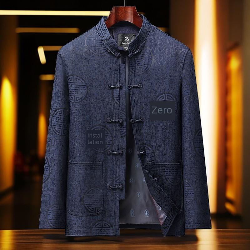 老人唐装套装男春秋爸爸装中国风爷爷中老年过寿生日衣服婚宴外套
