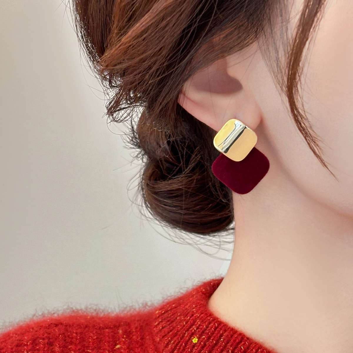 925银耳饰 丝绒亮片耳钉女优雅气质耳环2026新款百搭气质银针